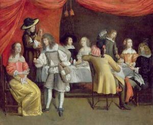 Elegant Company Dining Beneath a Red Canopy by Hieronymus Janssens
