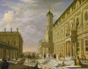 Elegant Figures in a Palace Forecourt by Hieronymus Janssens