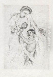 Looking Into The Hand Mirror (no 3) by Mary Cassatt