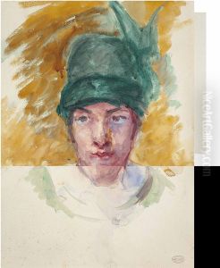 Sketch For Young Woman In A Small Winged Hat Holding A Cat by Mary Cassatt