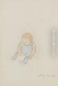 Baby In Blue Dress With Red Hair by Mary Cassatt