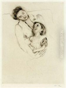 Reine And Margot Seated On A Sofa by Mary Cassatt