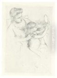 Looking Into The Hand Mirror. by Mary Cassatt