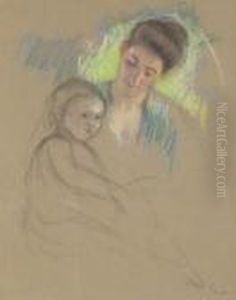 Sketch Of Mother Jeanne Looking Down At Her Baby by Mary Cassatt