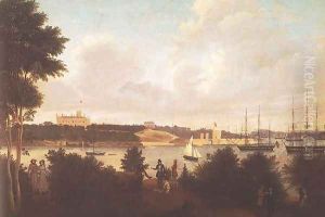 Panorama of Sydney Harbour with Government House and Fort Macquarie from Mrs Macquarie's Chair by Jacob Janssen