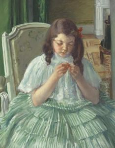Francoise In Green, Sewing by Mary Cassatt