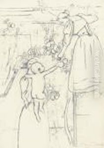 Gathering Fruit: Preparatory Drawing (see B. 157; B. Cr 822) by Mary Cassatt