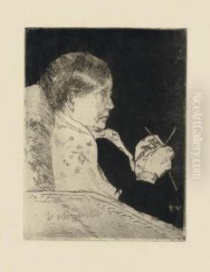Mrs. Cassatt Knitting, Profile View (b. 75) by Mary Cassatt