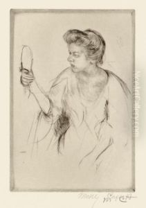 Denise Holding A Hand Mirror (b. 200) by Mary Cassatt