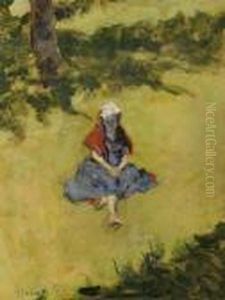 Madchen In Blauem Kleid. by Mary Cassatt