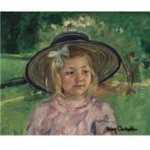 Little Girl In A Stiff, Round Hat, Looking To Right In A Sunny Garden