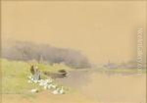 Coin De Riviere Animee by Hendrick, Henri Cassiers