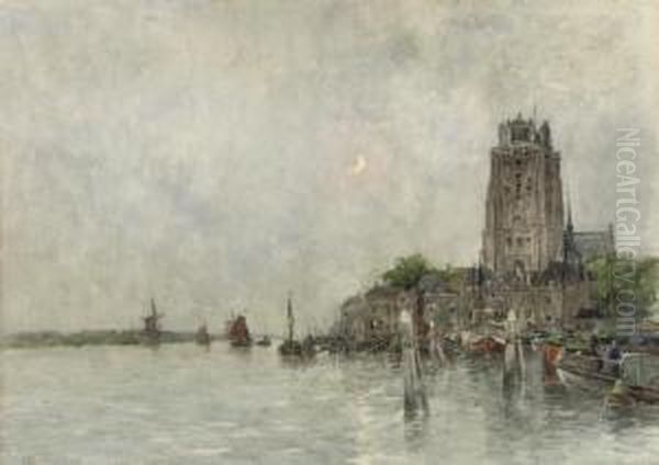 The Harbour Of Dordrecht By Moonlight - view 1