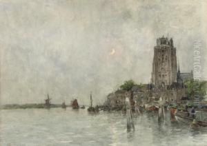 The Harbour Of Dordrecht By Moonlight by Hendrick, Henri Cassiers