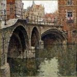 [ Le Grand Pont.] Technique Mixte Signee En Bas A Droite by Hendrick, Henri Cassiers