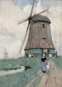 Hollandaise Devant Un Moulin Hollandais