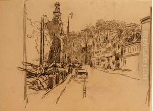 Henricassiers. - Vue Animee D'un Quai Borde De Maisons Et D'uneeglise. by Hendrick, Henri Cassiers