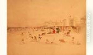 Henricassiers (attribue A). - La Plage D'ostende Animee (le Kursaal Aufond). by Hendrick, Henri Cassiers