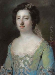 Portrait of The Hon. Mrs Bridget Gunning, half length, in a blue ruffled gown by Francis Coates Jones
