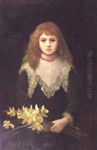 Portrait of a young girl with a bouquet of daffodils by Louise Jopling