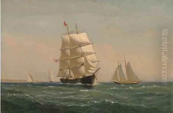 The American brig Atalante in coastal waters - view 1