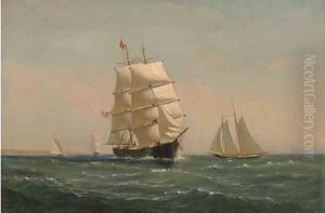 The American brig Atalante in coastal waters by Charles Edward Johnson