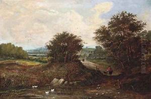 Figures in an extensive landscape by Henry Jutsum