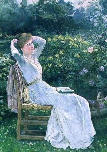 Summertime portrait of the artists wife Hannah by Edward Killingworth Johnson
