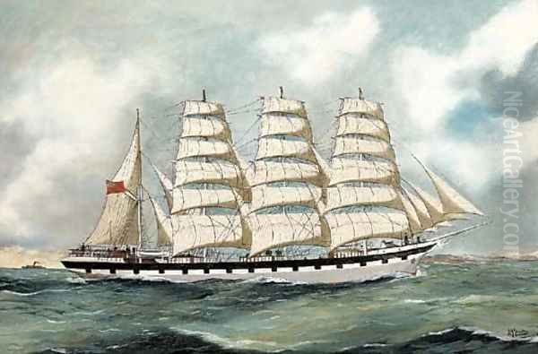 The four-masted barque 'Falls of Halladale' off Antwerp - view 1