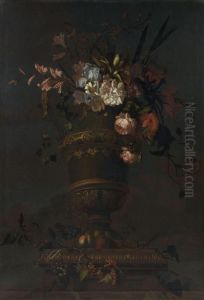 Bouquet De Fleurs Et Fruits Disposes Sur Un Entablement by Pieter Casteels