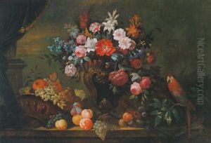 Natura Morta Con Fiori E Frutta E Un Pappagallo