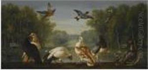 A Park Landscape With A Kingfisher, A Bullfinch