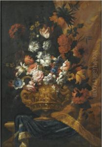 Still Life With Flowers In An Elaborate by Pieter Casteels