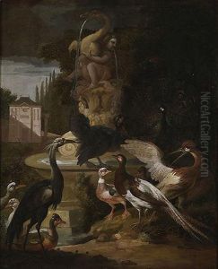 Bodegon De Un Aves Junto A Una Fuente