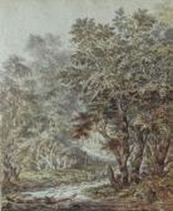 A Wooded Landscape With A Huntsman And A Stag