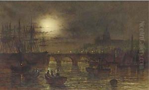 St. Paul's from the Thames by moonlight by Wilfred Jenkins