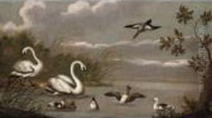 A River Landscape With Swans And Ducks