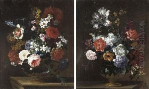 Roses, Anemones, Narcissi And Other Flowers In An Ormolu-mounted by Pieter Casteels