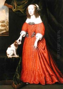 Portrait of a Young Lady in a Red Dress with a pet Spaniel by Gilbert Jackson