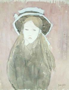 Little girl wearing large hat by Gwen John
