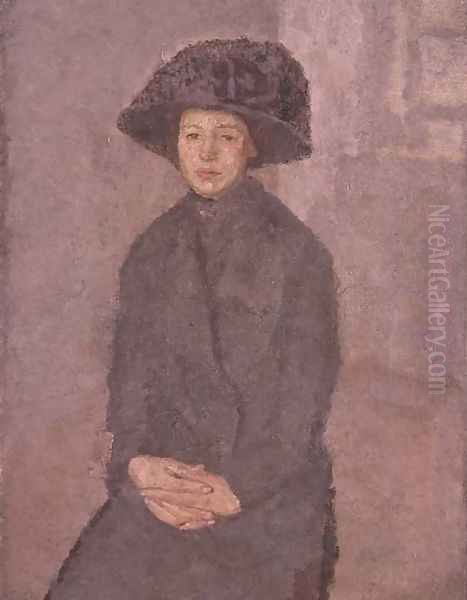 Young Woman Wearing a Large Hat - view 1