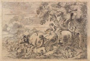 Armenti Al Pascolo Con Pastori by Giovanni Benedetto Castiglione