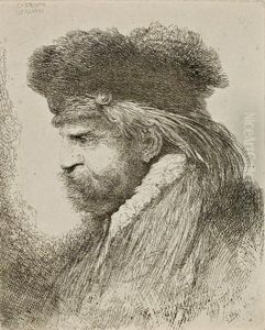 Bartiger Mann Mit Pelzmutze by Giovanni Benedetto Castiglione
