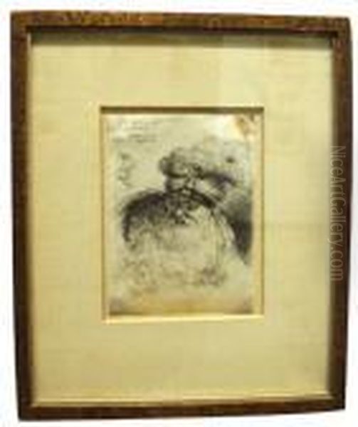 Figura Di Vecchio Barbuto Con Lo Sguardo Abbassato E Con Un Turbante Di Pelliccia - view 1