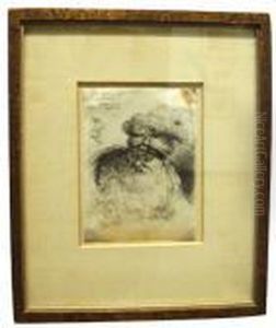 Figura Di Vecchio Barbuto Con Lo Sguardo Abbassato E Con Un Turbante Di Pelliccia by Giovanni Benedetto Castiglione