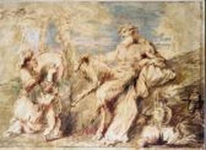 Satyr And A Bacchante With Cupid In A Landscape