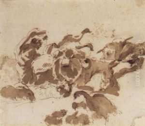 Herdsman Driving Heavily Laden Mules And Other Animals
