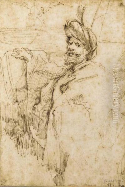 Portrait Of A Turbanned Man 
Holding A Book, With A Phoenix And A Pyramid In The Background: Possibly
 A Self-portrait - view 1