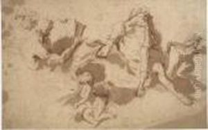 Three Philosophers With Putti Among Clouds by Giovanni Benedetto Castiglione