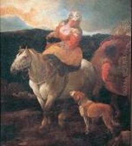 Giovane Contadina A Cavallo In Un Paesaggio by Giovanni Benedetto Castiglione